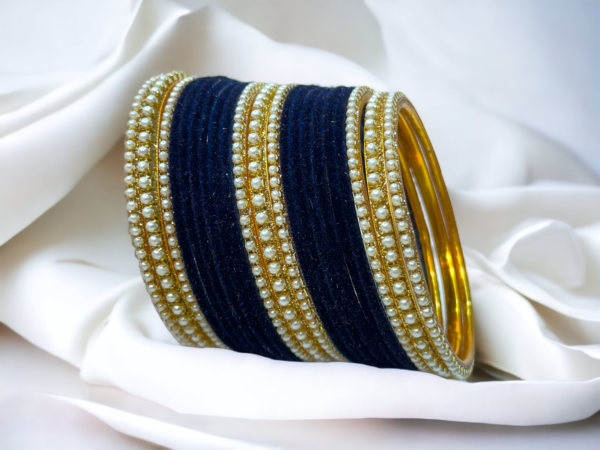 navy blue moti bangle set